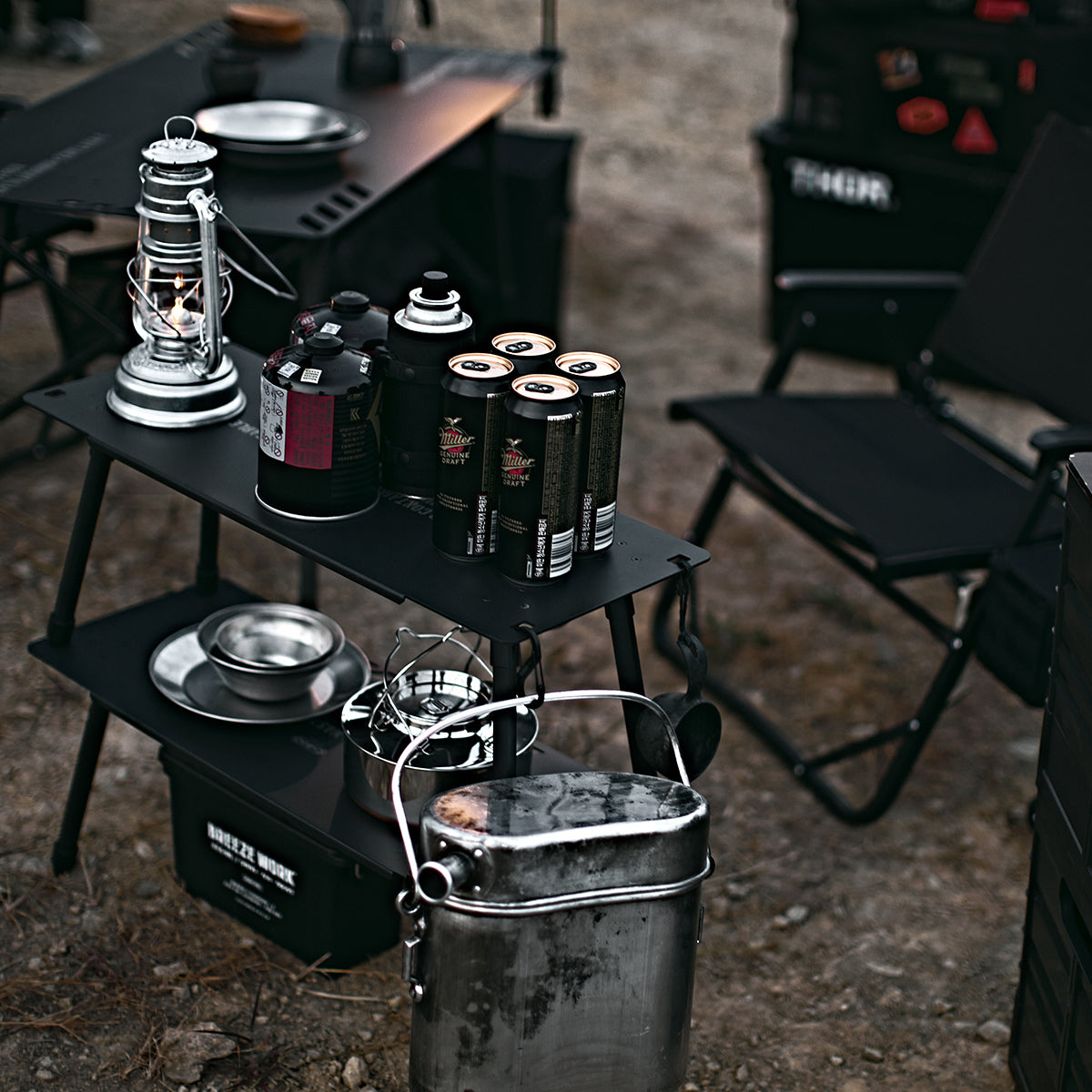 camp table with shelf
