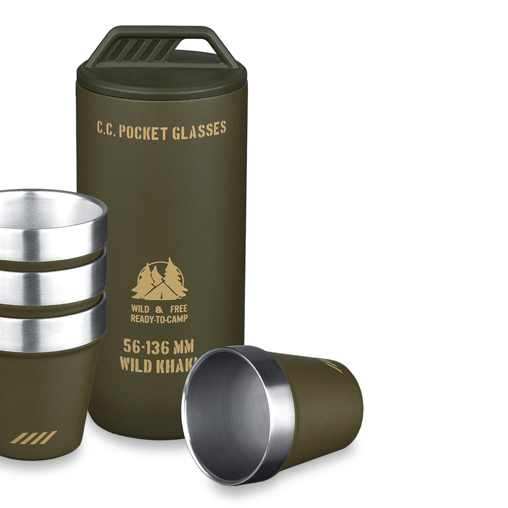 FOUR 1.7 OZ CUPS, ONE COMPACT CASE